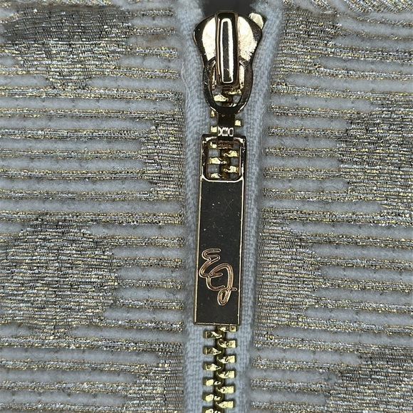 Eliza J Cream Metallic Textured Polka Dot Jeweled Neckline Cocktail Dress Size 8 - Picture 8 of 15